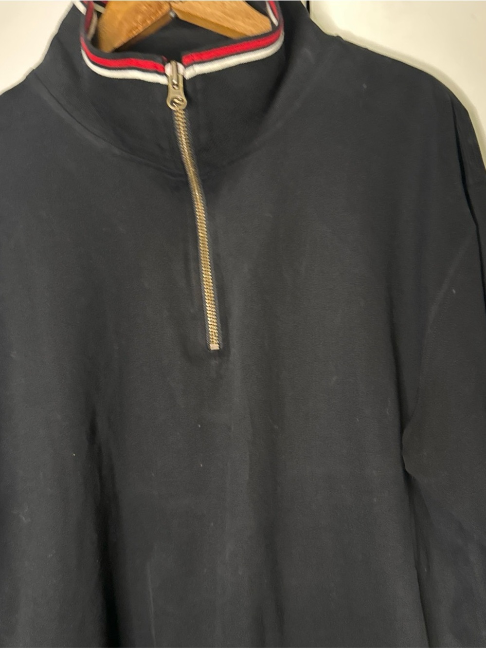 Polo by Ralph Lauren Black Half-Zip Sweater with Red-Trim Collar